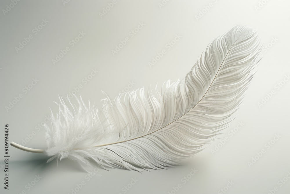 Poster a single white feather lying flat on a table