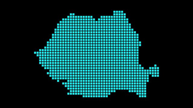 Romania digital map. Map of Romania in dotted style. Shape of the country filled with rectangles. Authentic video.