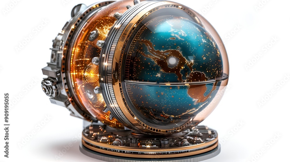 Poster a globe with a round base.