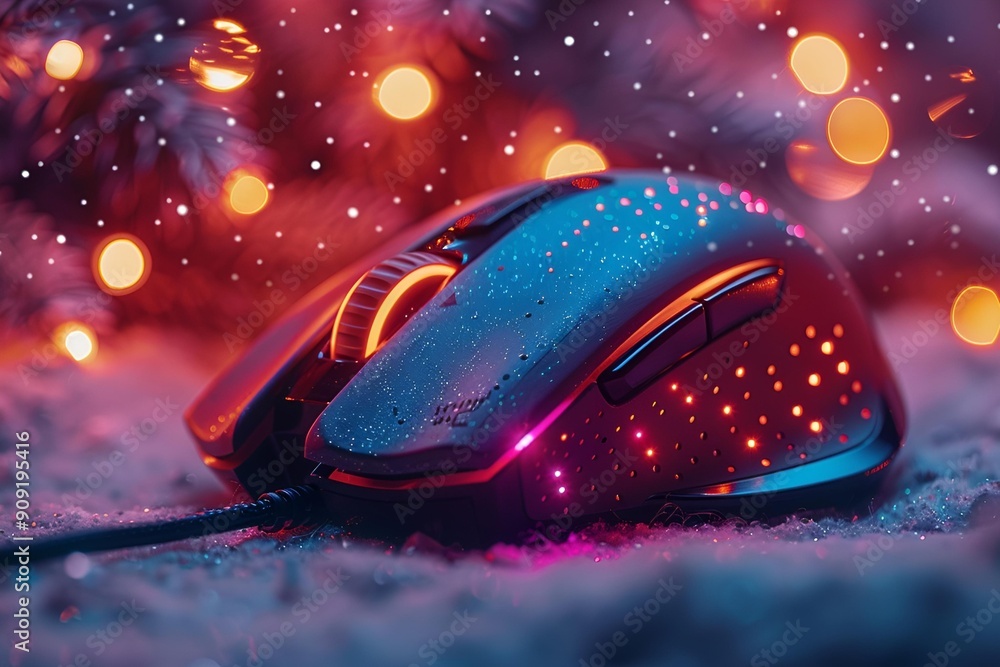 Poster a computer mouse with lights.