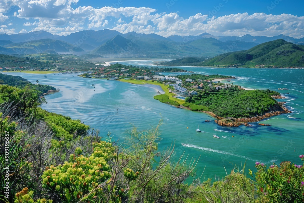 Poster a serene lake scene with hills and trees in the background, great for use in nature-inspired designs