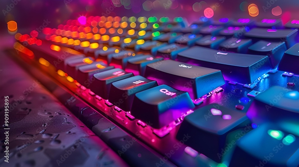 Poster a keyboard with colorful lights.