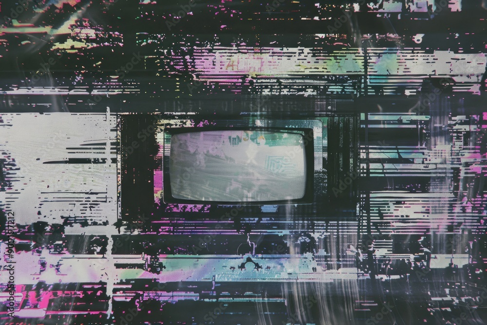 Poster an old television set with a blurred background image