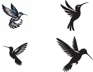 hamming birds on silhouette vector art of illustration with white background.
