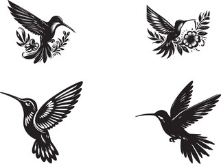 hamming birds on silhouette vector art of illustration with white background.
