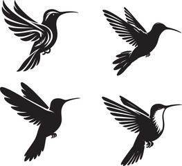 hamming birds on silhouette vector art of illustration with white background.
