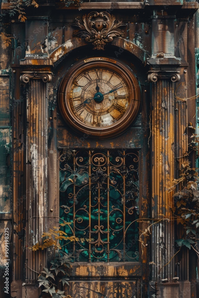 Poster A large analog clock mounted on the side of a building