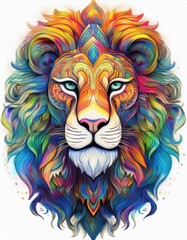 Psychadelic theme Lion. Spirit Animal totem guide illustration