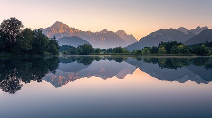 Peaceful Mountain Lake at Sunrise