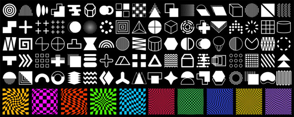 Geometric shapes set, brutalist, y2k, boho, minimalist geometric shape decoration, elements and forms, trendy modern minimalist style design, retro and trendy design