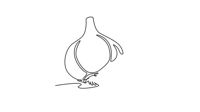 Self drawing animation of single line draw of whole healthy freshness organic garlic for farm logo identity. Fresh food seasoning concept for vegetable icon. Continuous line draw. Full length animated