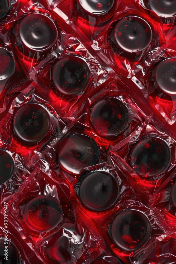 Poster A close-up view of several red wine glasses arranged neatly