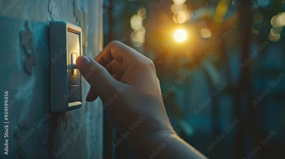 Aufkleber A person turning a light switch on a wall with a simple and easy-to-use interface