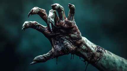 Fototapeta premium Close-up of a single zombie hand with sharp nails reaching towards the camera