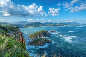 Obraz premium Panoramic view of the ocean and mountains