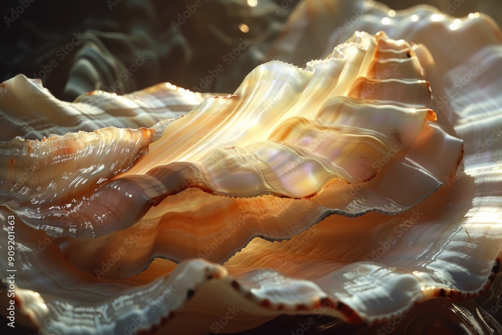 Poster close-up shot of a single shell on a table, great for nature or decoration-themed compositions