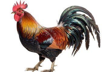 Fototapeta premium Majestic rooster with vibrant feathers isolated white background