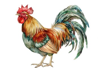 Fototapeta premium Detailed watercolor rooster illustration isolated white background
