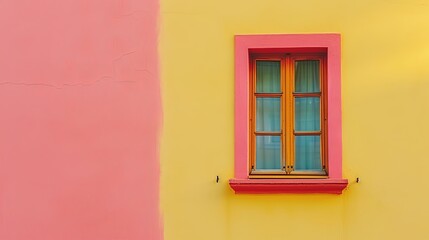 On the freshly painted wall of a house there is a single closed window. Illustration for cover, card, postcard, interior design, banner, poster, brochure or presentation.