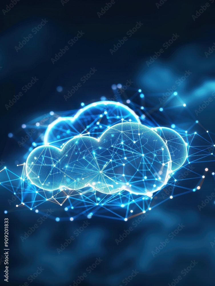 Aufkleber a futuristic digital cloud composed of glowing networks and connections, representing advanced techn