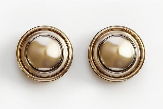 A pair of gold knobs sit on a clean white surface, ready for use