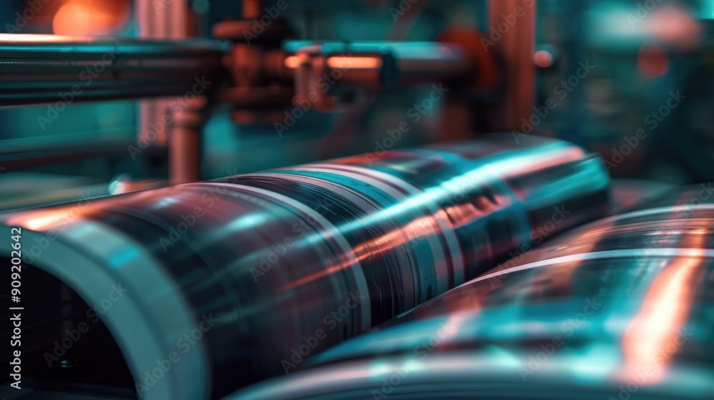 Poster paper roll on a conveyor belt, ready for use