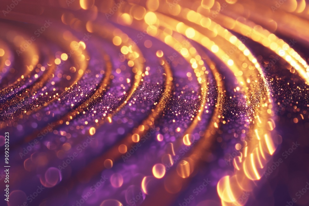Poster close-up shot of a vibrant purple and gold background with intricate patterns and designs