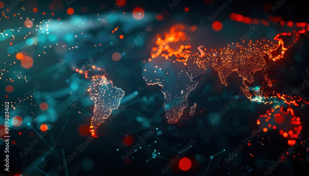 Poster global map showing the spread of a major cyber attack