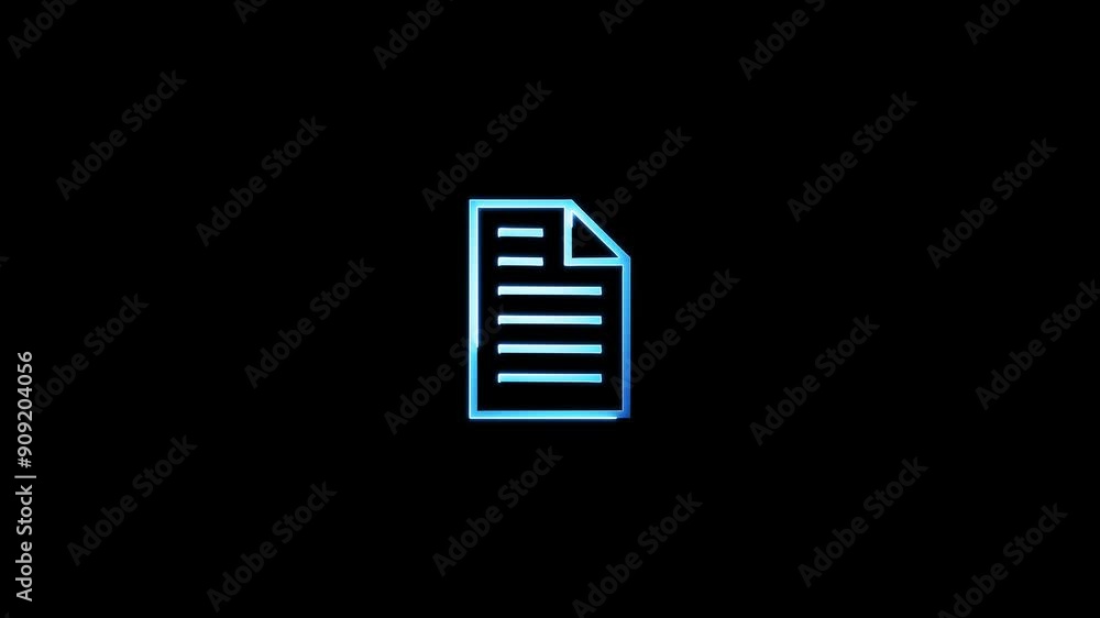 Poster document file icon neon animation with black background