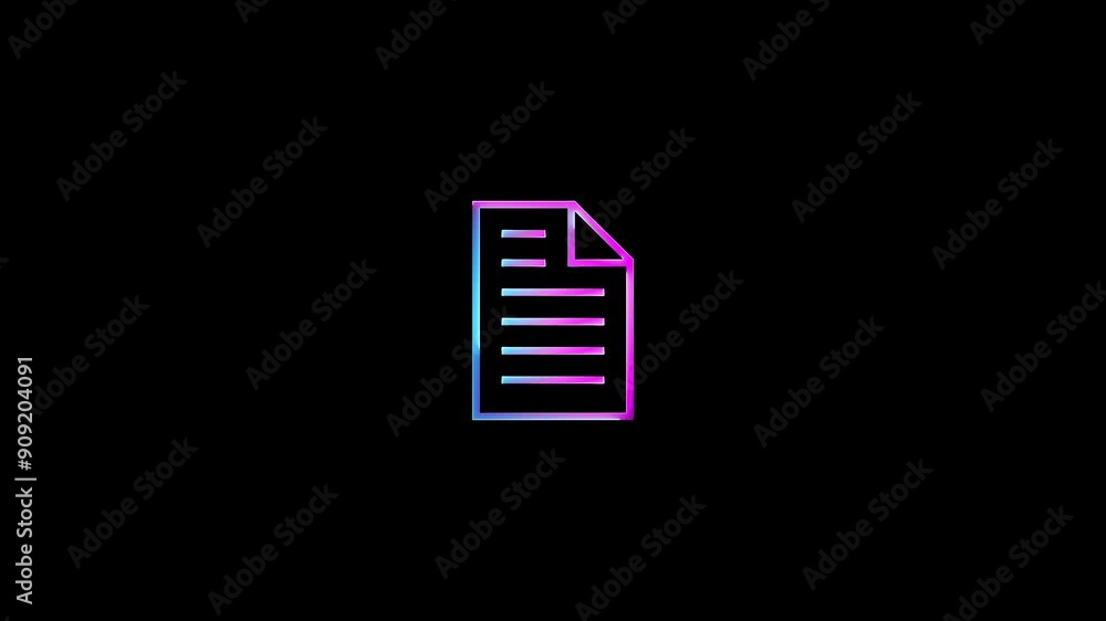 Poster document file icon neon animation with black background