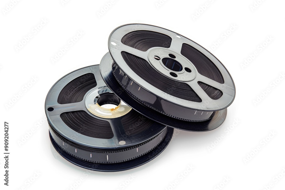 Poster Two rows of reels stacked on top of each other, a common storage or display method