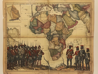 Fototapeta na wymiar European powers dividing African continent amongst themselves in a competitive and aggressive imperialistic scramble.