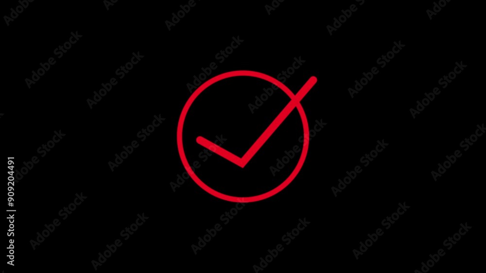 Poster circle red check mark icon animation with black background