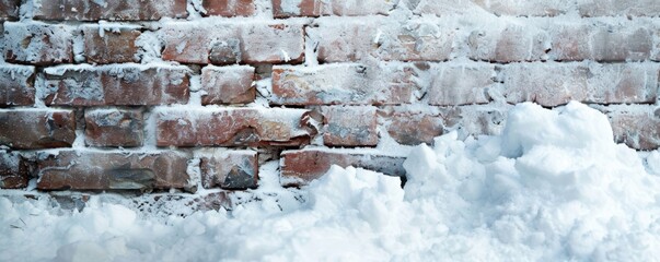 Illustrate the texture of a brick wall under a layer of snow
