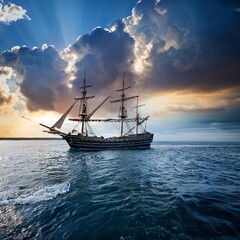 Obraz premium ship in the sea, AI generated