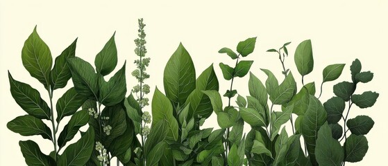 Vintage botanical illustration of various plants, with detailed