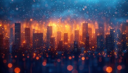 Fototapeta premium Cityscape at Night with Glowing Lights and Bokeh