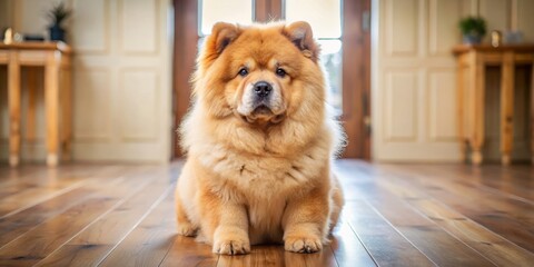 Chow Chow Sitting on Hardwood Floor, Portrait, Dog Breed, Indoor, Pet, Chow Chow