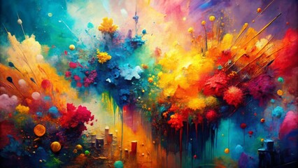 Cosmic Bloom A Canvas of Abstract Impressionism, Oil on Canvas, Vibrant Colors, Exploding Paint, Abstract Art, Cosmic, Impressionism