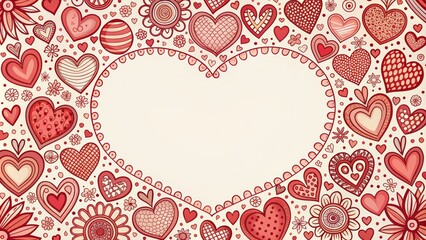 Doodle Hearts Frame A Watercolor Illustration of Love, hearts, flowers, pattern , illustration, background