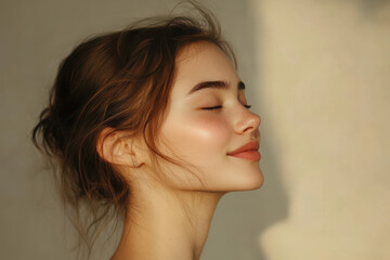 Naklejka premium A close up of a girl's face with her eyes closed
