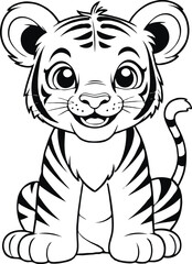 Obraz premium Vector Cute Male Child Tiger Smiling Outline Illustration