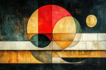 Naklejka premium Abstract Geometric Composition with Floating Shapes and Motion