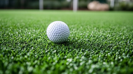 Naklejka premium A golf ball is resting on an artificial grass surface.