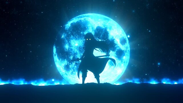 Anime wallpaper for PC, slime character, against the background of the moon 