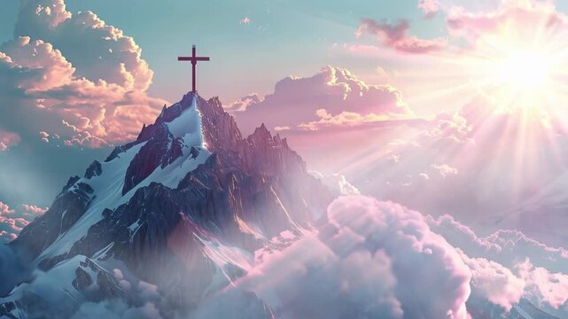 Cross on Mountain Top at Sunrise