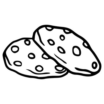 pile of double cookies with chocolate chips hand drawn outline illustration