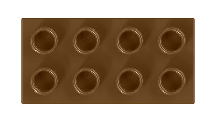 Brown plastic building brick Block Isolated on a White Background. Close Up View of a Plastic Children Game Brick for Constructors, Top View. High Quality 3D Rendering with a Work Path. 8K Ultra HD, 7680x4320, 300 dpi