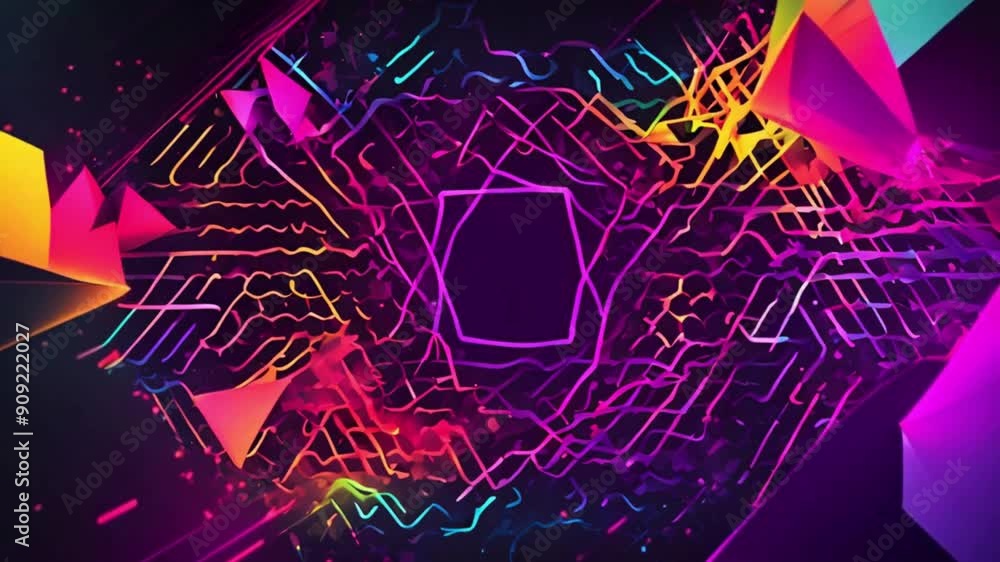 Aufkleber a chaotic, ever-changing neon abstract background with random shapes and patterns