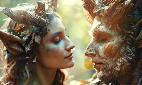 Fantasy romantic animation. A forest nymph in love with the spirit of the forest